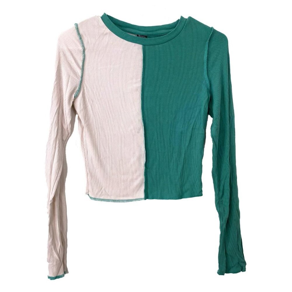Wild Fable Green Spliced Ribbed Long Sleeve T-Shirt
